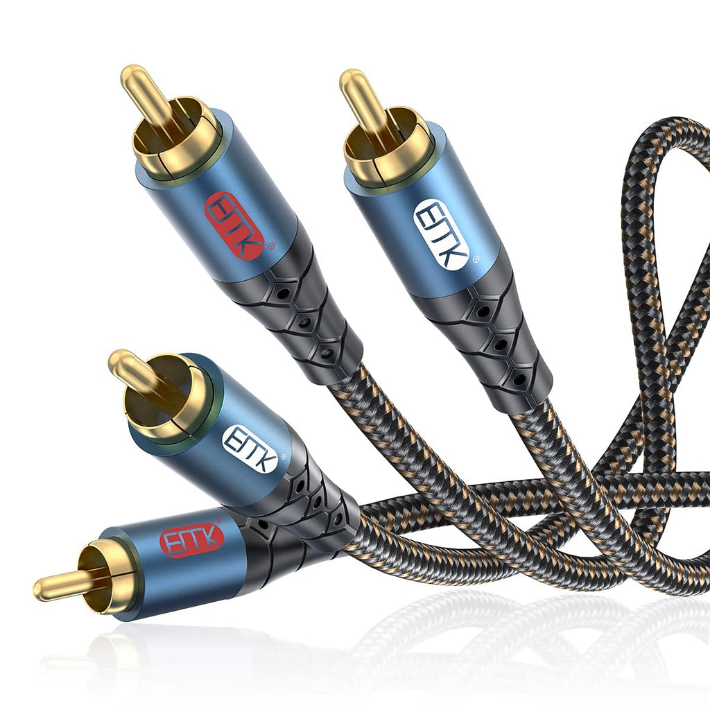 RCA Cable Subwoofer Cable 2RCA Male to 2RCA Male Stereo Audio Cable Y Splitter 24K Gold-Plated Nylon Braided Double Shielded Digital Analogue Supports Amplifiers,Home Theater,Hi-Fi System(6.6ft/2m)