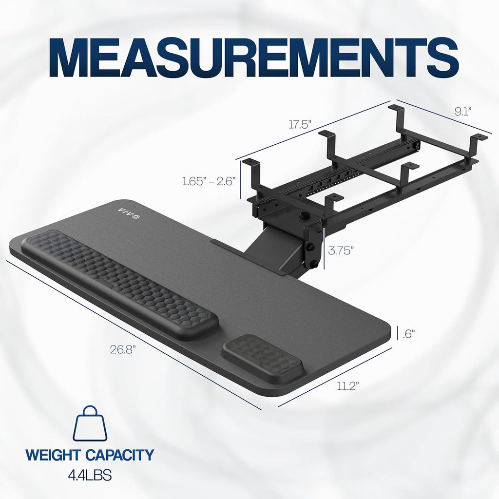 VIVO Premium Adjustable Computer Keyboard and Mouse Platform Tray, Ergonomic Under Table Desk Mount Drawer with Padding, Black, MOUNT-KB27P-B