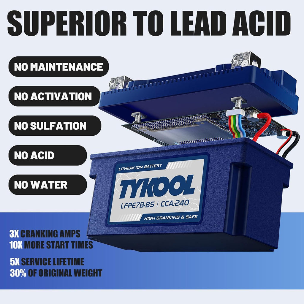 YT7B-BS 12V 4Ah 240CCA LiFePO4 Motorcycle Battery, Built in BMS, for Honda KTM Yamaha Harely, Lithium Ion Battery Fit Lawn Mower, Jet Ski, Motorboat，ATV, UTV, Scooter,Snowmobile