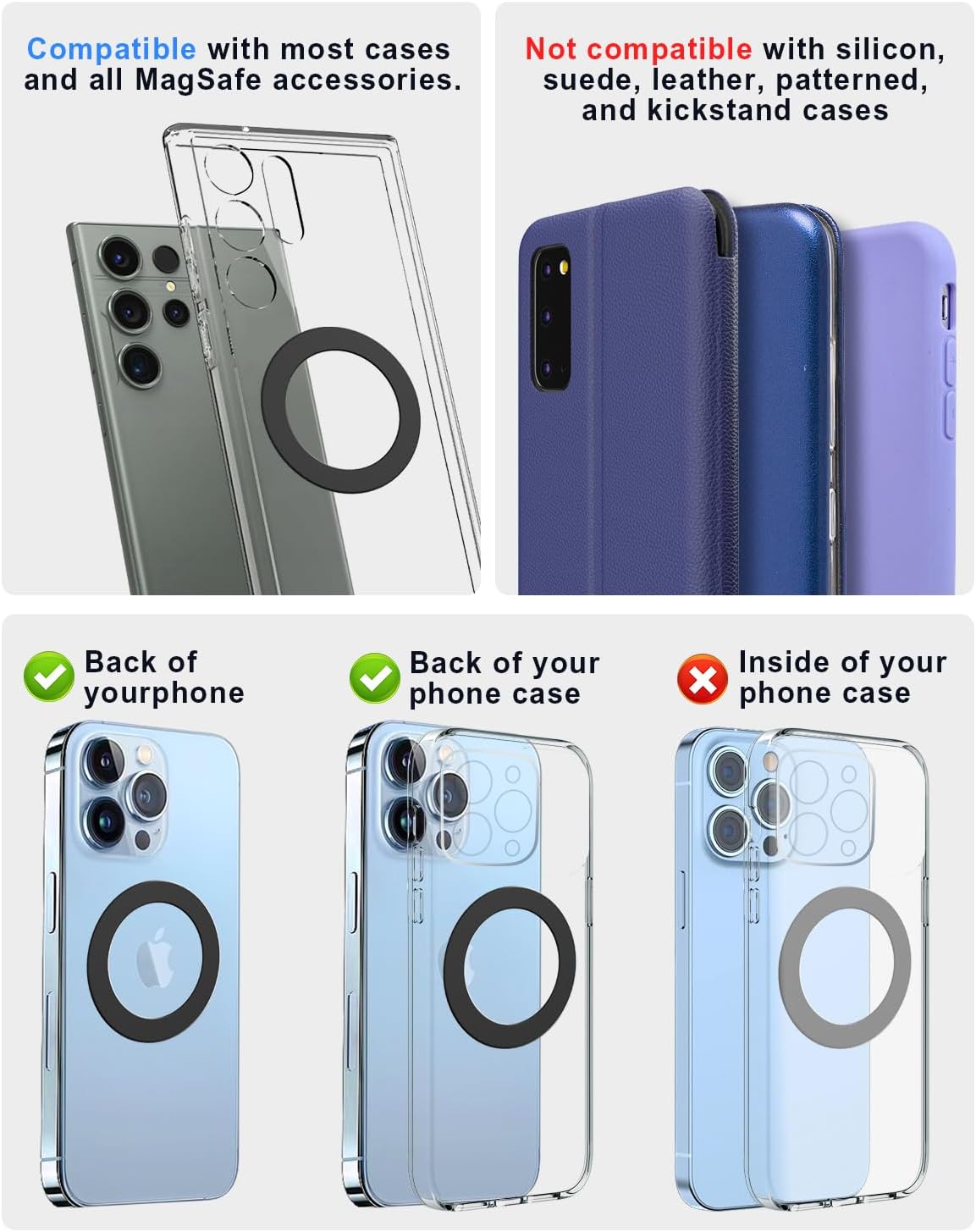 Magnetic Adapter Ring, Compatible with Kindle Pop Socket Magnetic,for Magsafe Accessories & Wireless Charging for iPhone 16/15/14/13/12 Mini Plus Pro Max/Pixel 8/ S24 Ultra/ S23 and More