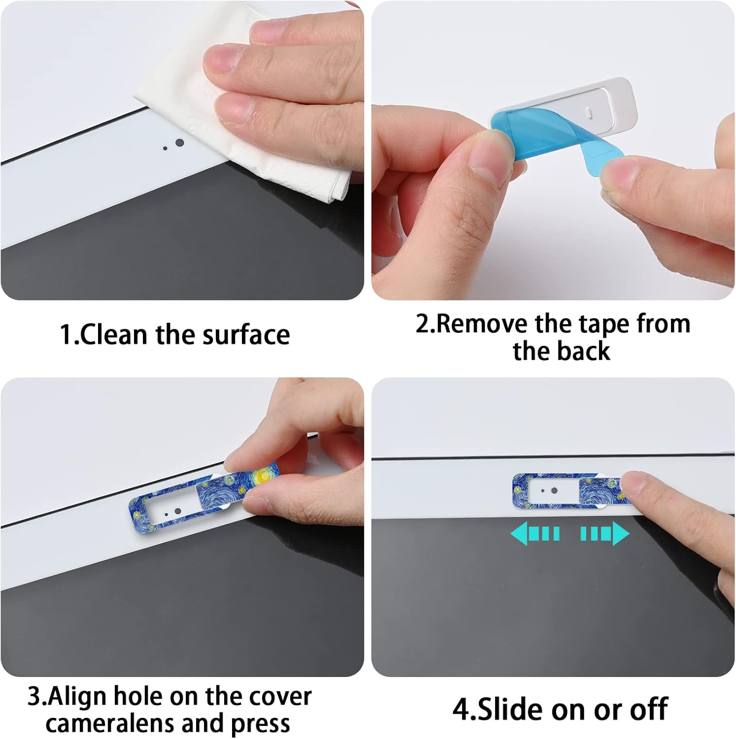 Webcam Cover, 3 Pieces, Laptop Camera Cover, Privacy Shielding Capacity is Twice as Big as The Traditional, Suitable for Computer Mobile Phones, laptops, Tablets and so on (Blue Pattern)