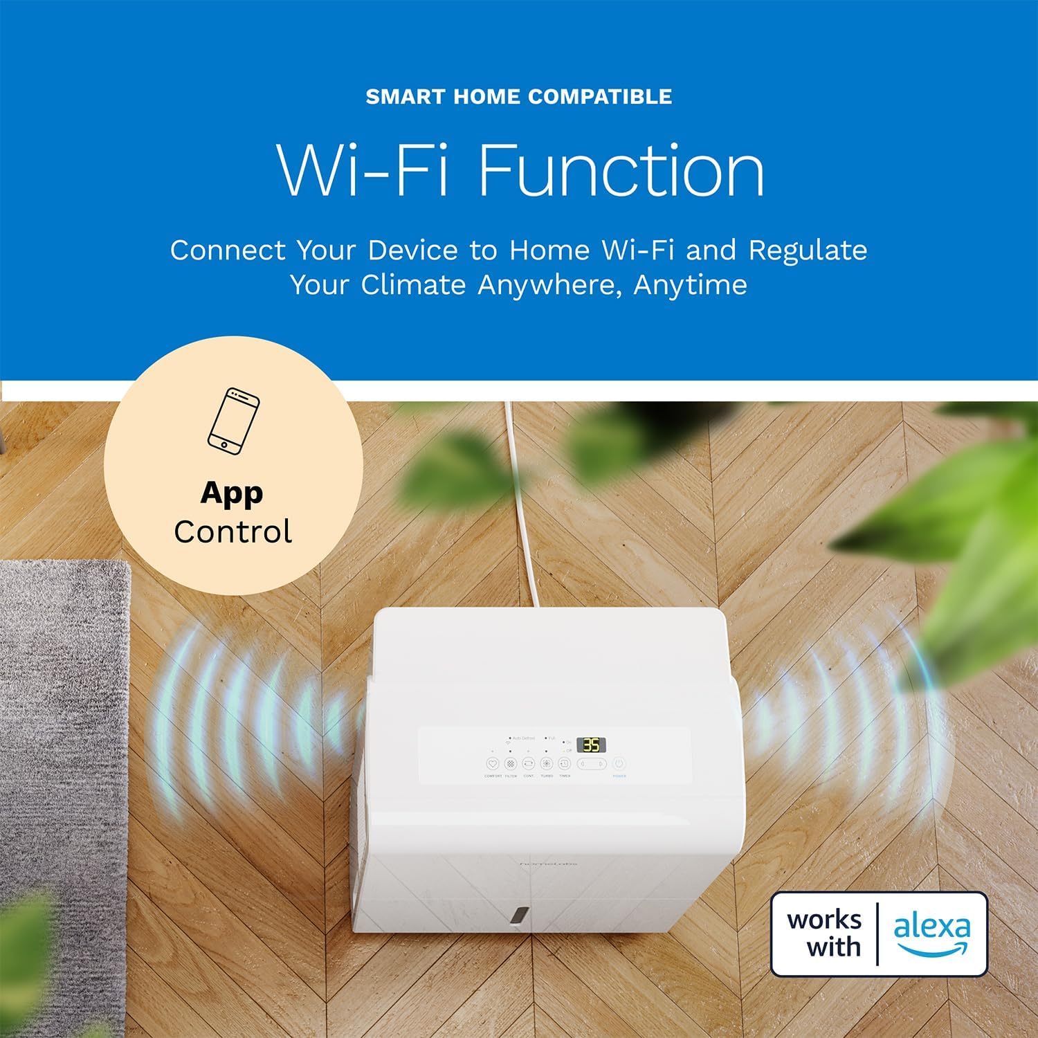 hOmeLabs 50 Pint Wi-Fi Dehumidifier with Pump for up to 7,000 Sq Ft (MAX 120 Pint at 95°F, 90% RH) – High Capacity Moisture Removal for Large Rooms, Offices, and Basements