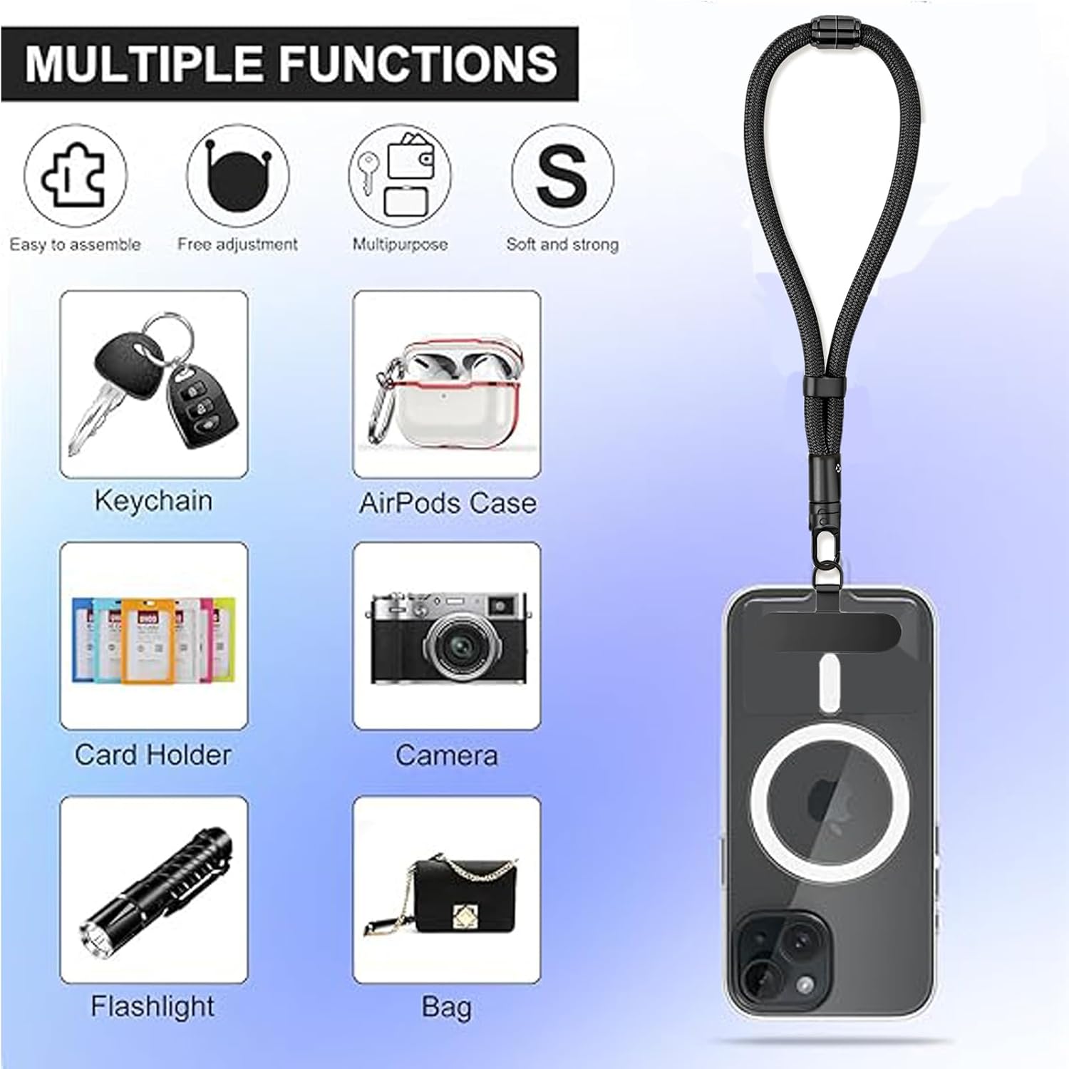 3 in 1 Adjustable Universal Anti-lost Cell Phone Lanyard, Detachable Cell phone Strap for Women/Men, Crossbody/Neck