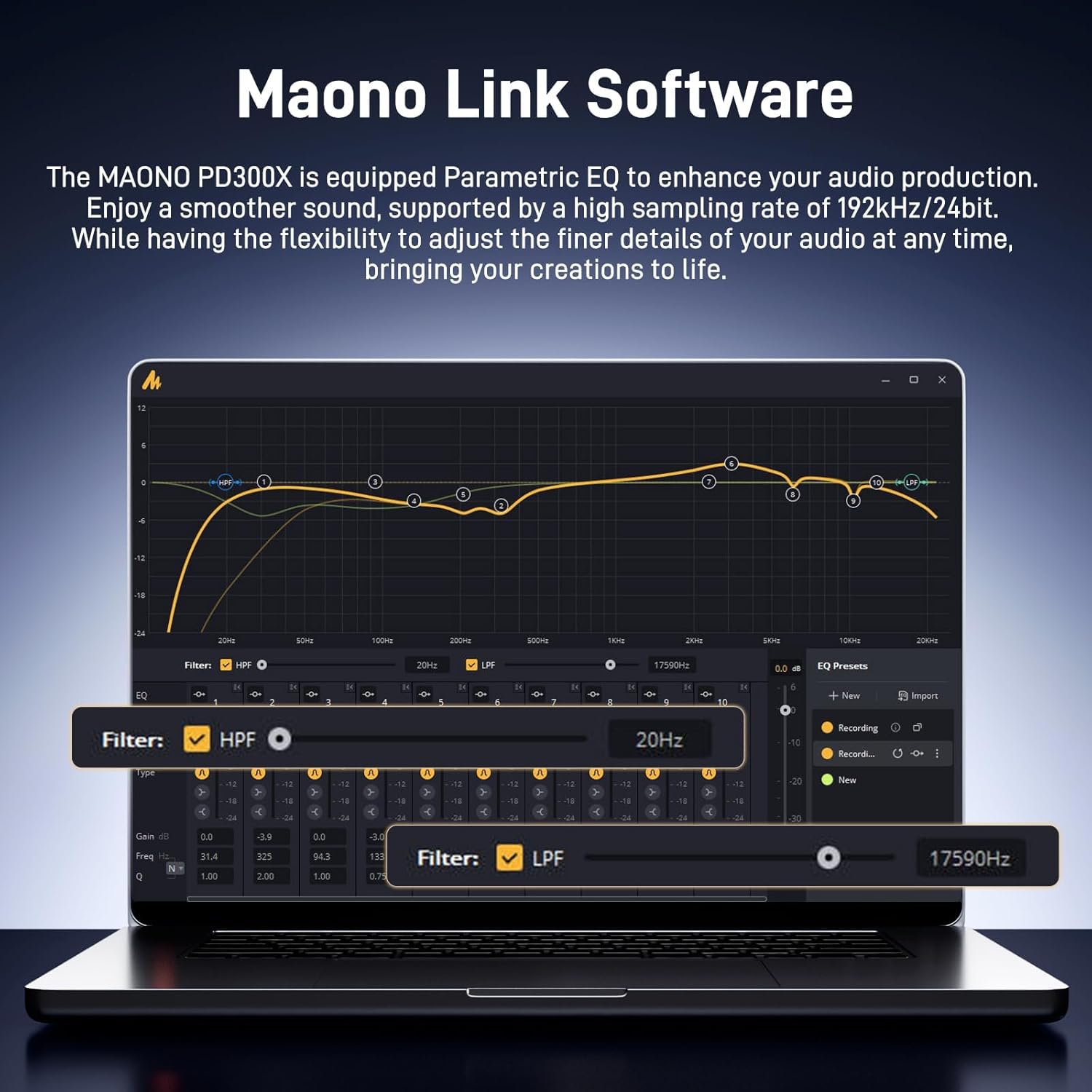 MAONO USB XLR Dynamic Microphone for Podcast: PC Computer Gaming Mic with 192kHz/24bit for Studio Recording Streaming Content Creation PD300XT