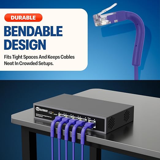 Everest Ultra Slim Cat6a Ethernet Patch Cables 1ft Purple - Image 2