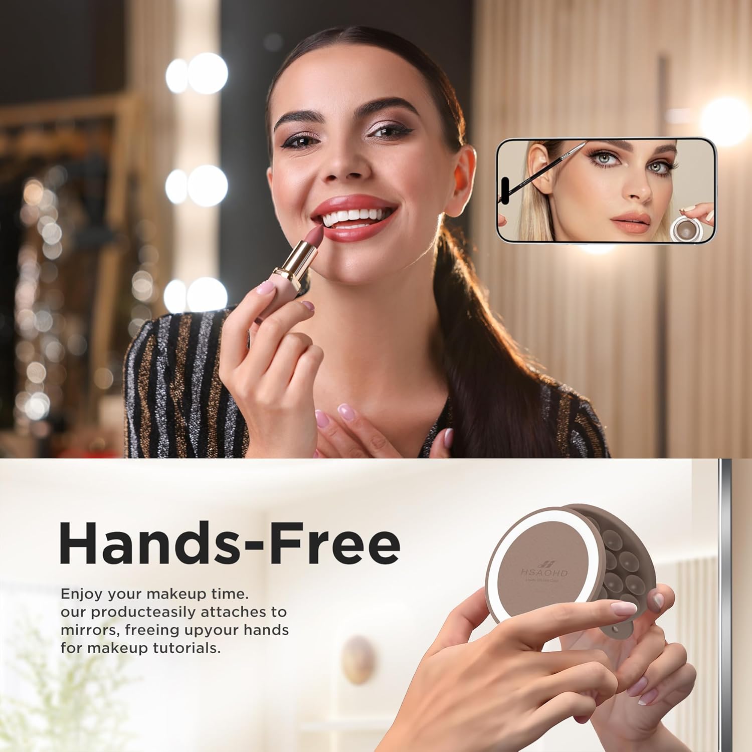 Magnetic Suction Cup Phone Mount for MagSafe Case, Silicone Hands-Free Phone Grip Holder for iPhone and Android, Mirror Shower Phone Stand for Makeup FaceTime Gym Kitchen Bathroom, Light Brown