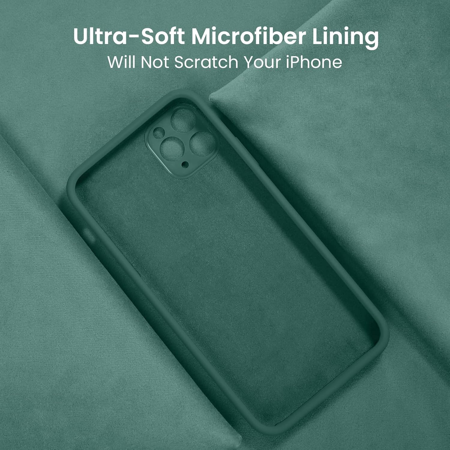 FireNova Designed for iPhone 13 Pro Case, Silicone Upgraded [Camera Protection] Phone Case with [2 Screen Protectors], Soft Anti-Scratch Microfiber Lining Inside, 6.1 inch, Midnight Green