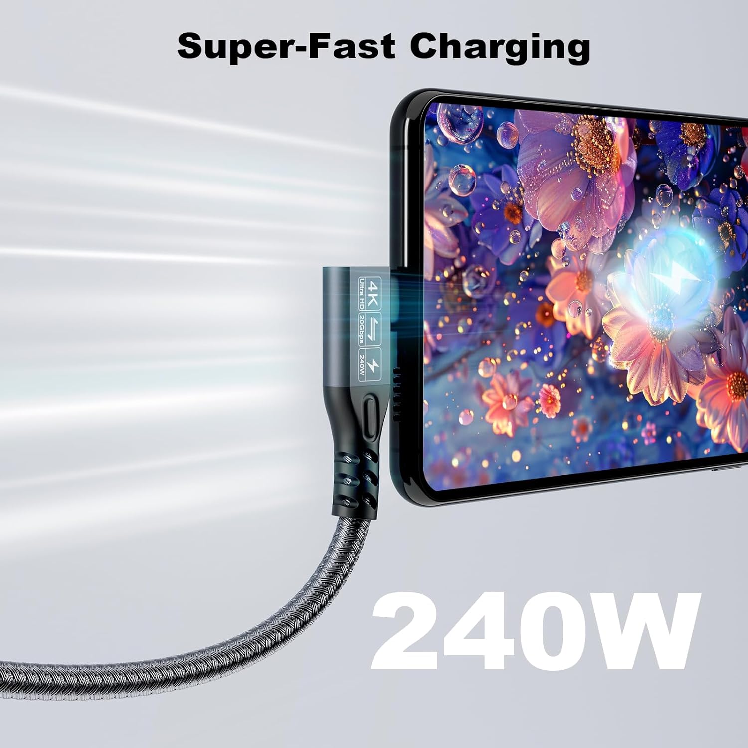 CABLEDECONN USB C 3.2 Gen-2 Extension 1M 3.3FT 90 Degree ElbowThunderbolt 3 240W Fast Charging Cable Male to Female Data Transfer 20Gbps 48V/5A 4K Video Cable Compatible with MacBook
