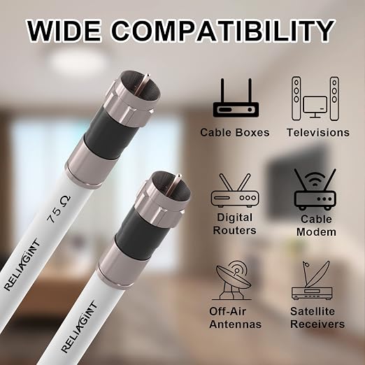 6ft RG6 Coaxial Cable White, 75 Ohm Coax Cable - Image 5