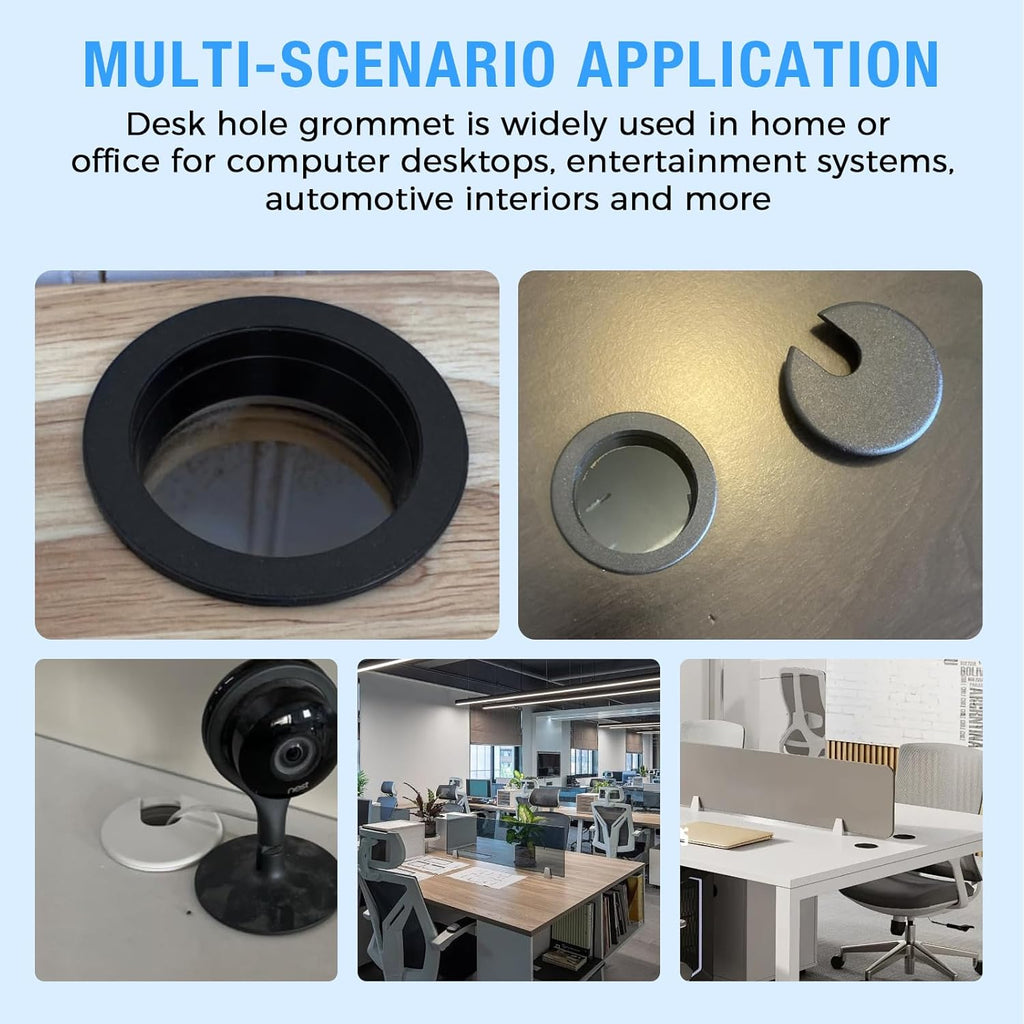 Desk Grommet 1-3/8" (35 mm), Desk Cord Hole Cover, Cable Grommet ABS Plastic, Desk Hole Grommet for Office and Home Table Cable, Detachable Cable Cord Organizer (Black 2 Pcs)
