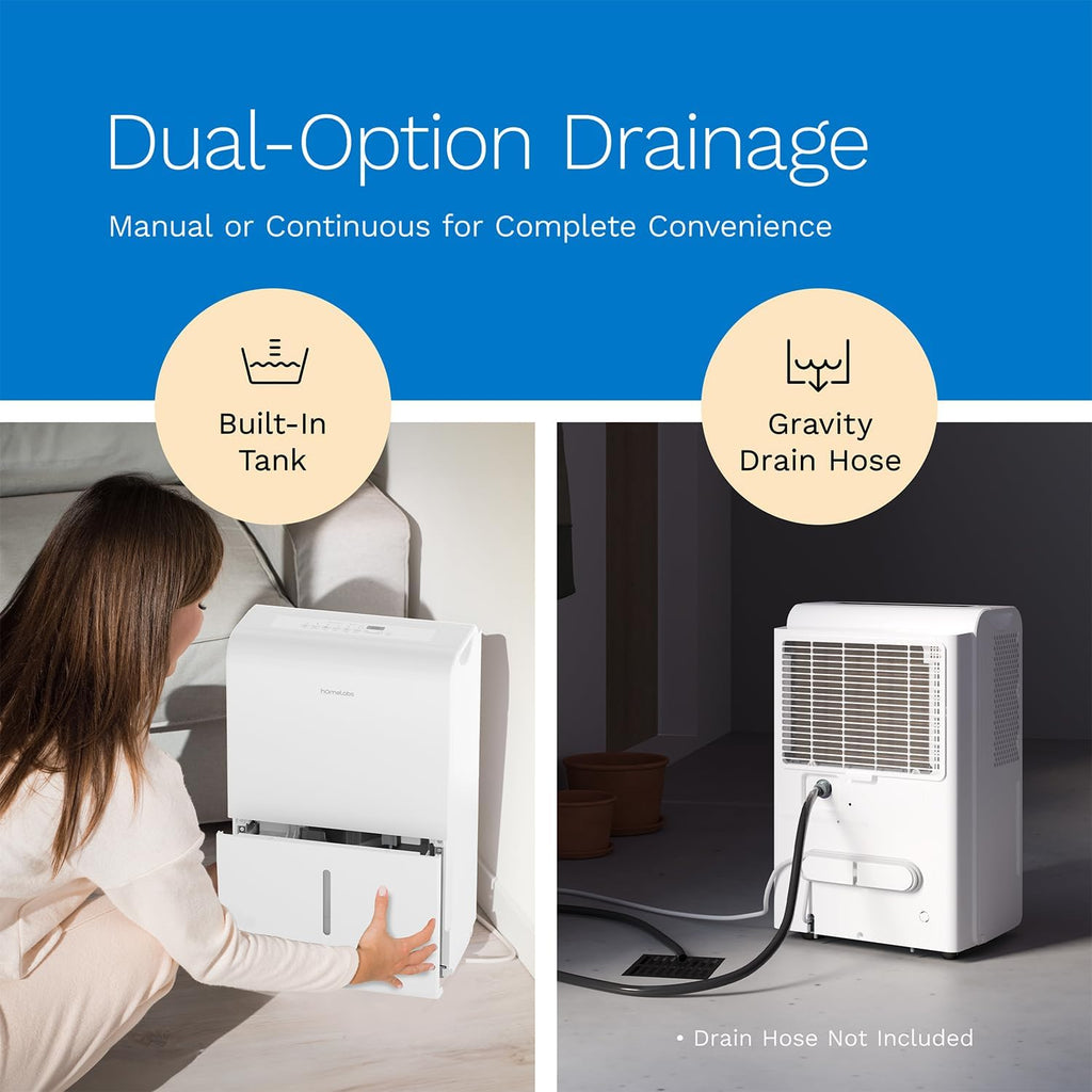 hOmeLabs 50 Pint Wi-Fi Dehumidifier for up to 7,000 Sq Ft Rooms (MAX 120 Pint at 95°F, 90% RH) – Powerful Humidity Control for Large Rooms and Basements