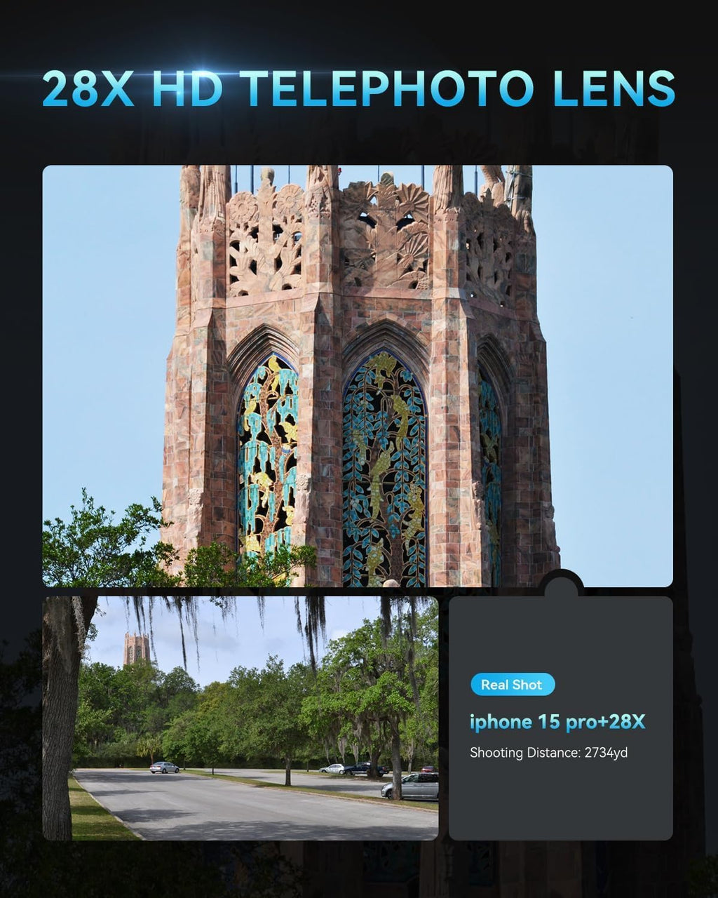 High Power 28X HD Telephoto Lens with Phone Tripod for iPhone Samsung Pixel One Plus Huawei
