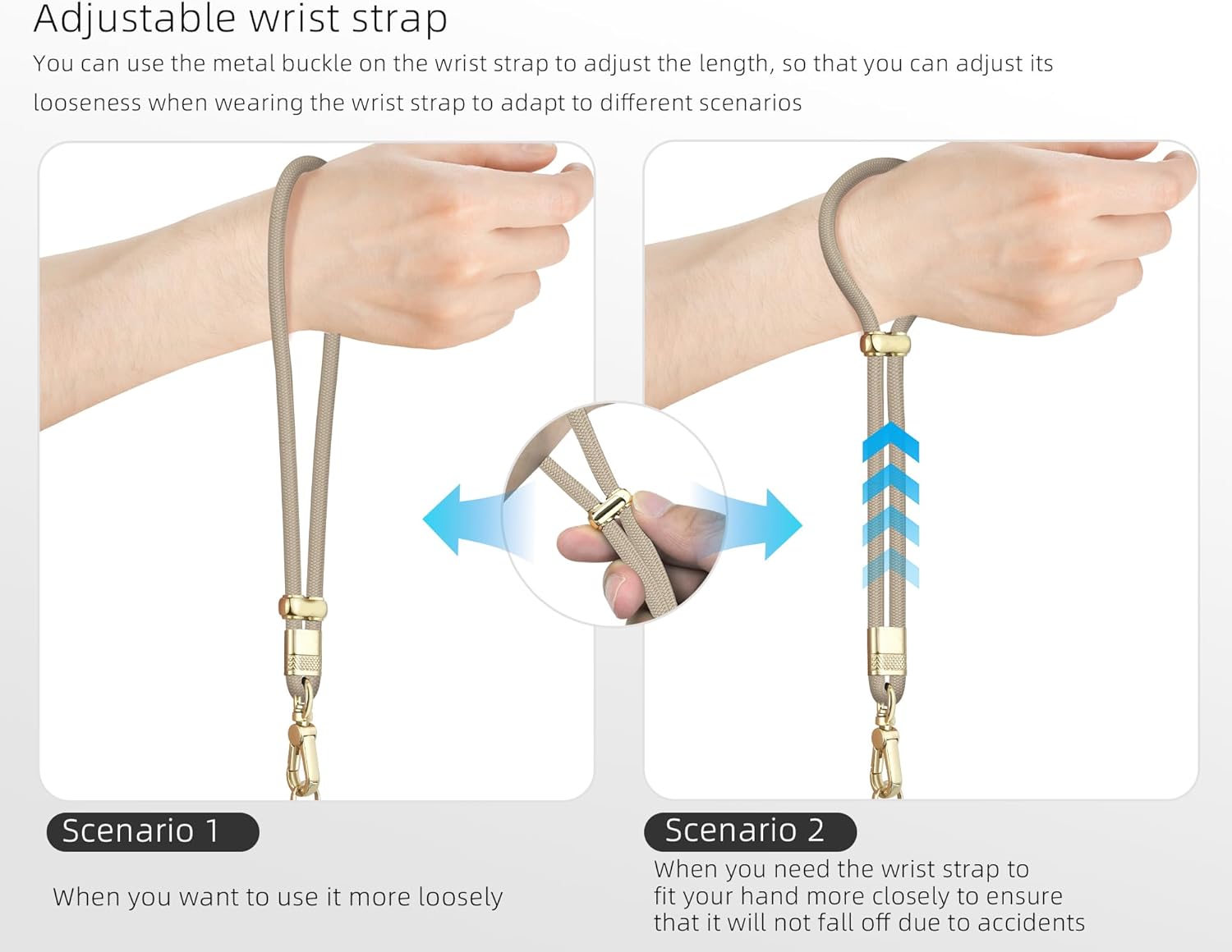 Cell Phone Lanyard Adjustable Crossbody Phone Lanyard *1 Phone Wrist Strap *1 with Deluxe Gold Matal Buckle + Clear Tether Tabs *2 for Shopping Travelling Hiking(KHAKI)