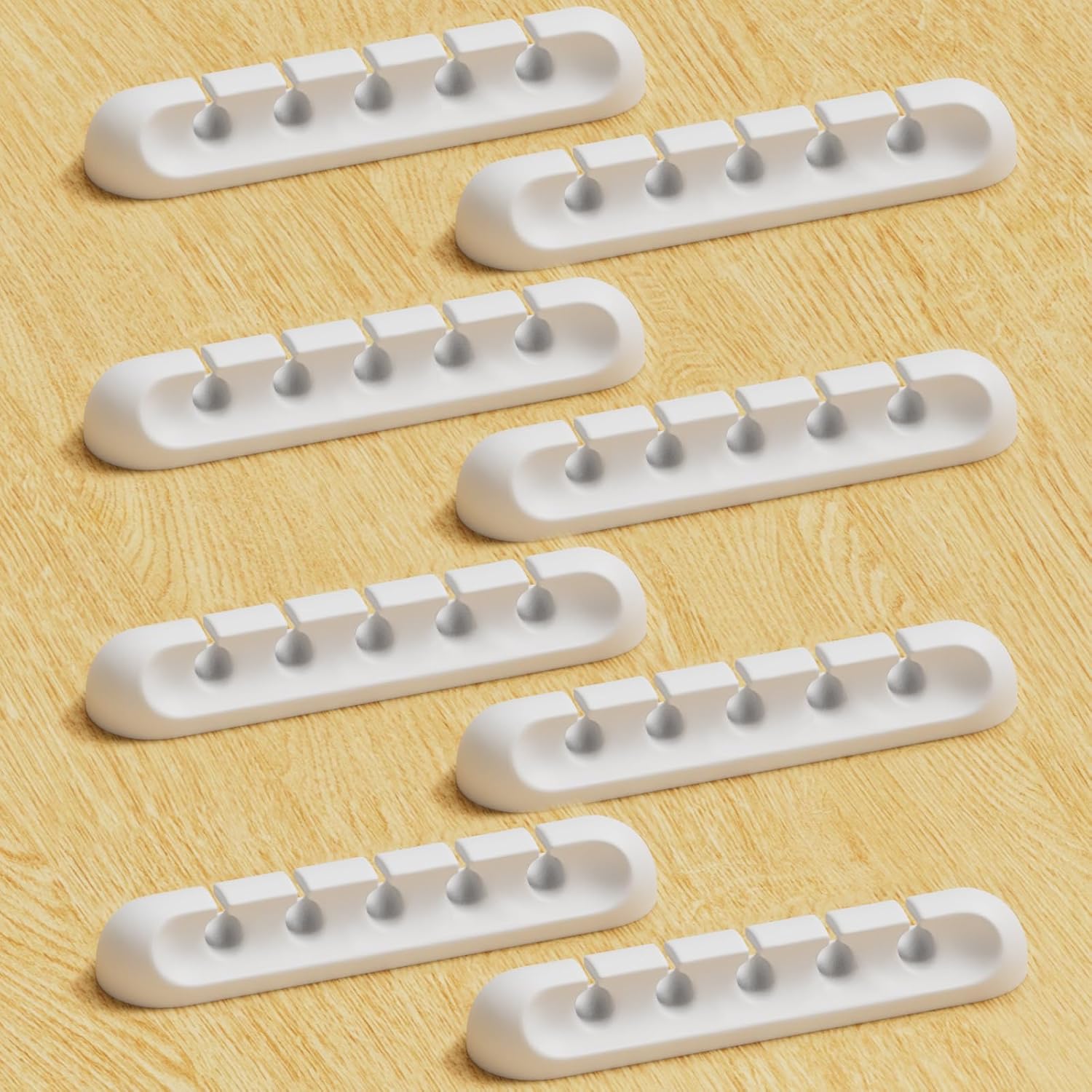 USB Cable Organizer Clips Cord Holder,8 Packs (5-Slots) White Self Adhesive Desk Cord Cable Management