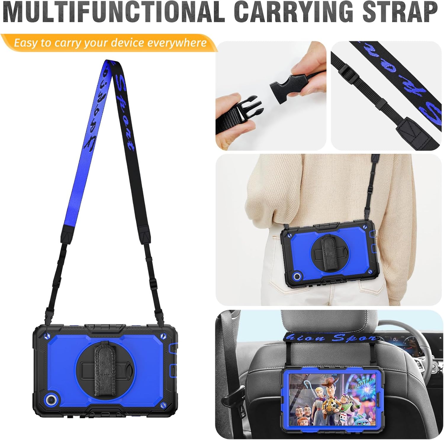 HXCASEAC Case for Samsung Galaxy Tab A9 8.7 Inch, Protective with Screen Protector/Hand Strap/Pen Holder, Sturdy Shockproof for Samsung A9 Tablet Case SM-X110 SM-X115 SM-X117 - Blue