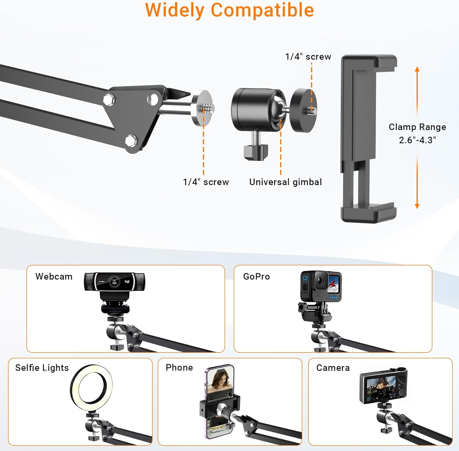 Tall Overhead Camera Mount, High Desk Phone Tripod Mount for Video Recording, Content Creator Essential Compatible with iPhone Compact Cam for Live/YouTube/TikTok