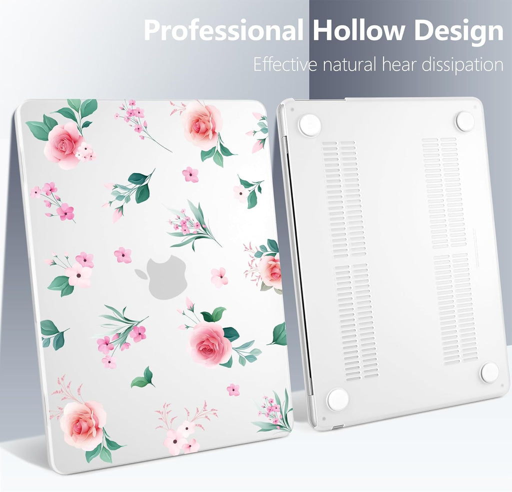 Batianda Premium Case for New MacBook Air 15 inch 2025 M4 2024 2023 with M3 M2 Chip, Floral Designed Protective Plastic Hardshell & Keyboard Cover & Screen Protector, Spring Flowers, Peach Rose