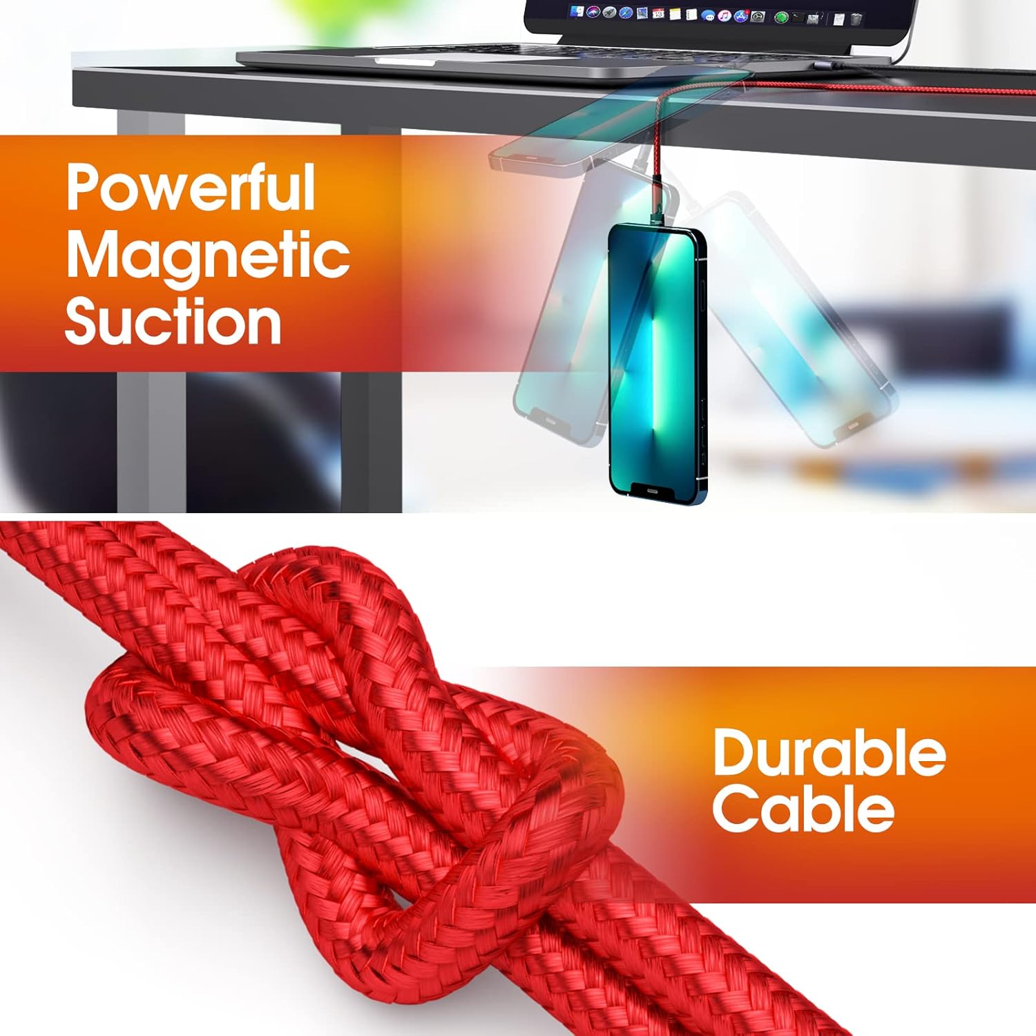 Magnetic Charging Cable, 540 Rotating Phone Charger [6-Pack, 3ft/3ft/3ft/6ft/6ft/10ft] 3 in 1 USB Cable Nylon Braided for iProduct/Micro USB/Type C Device-Red