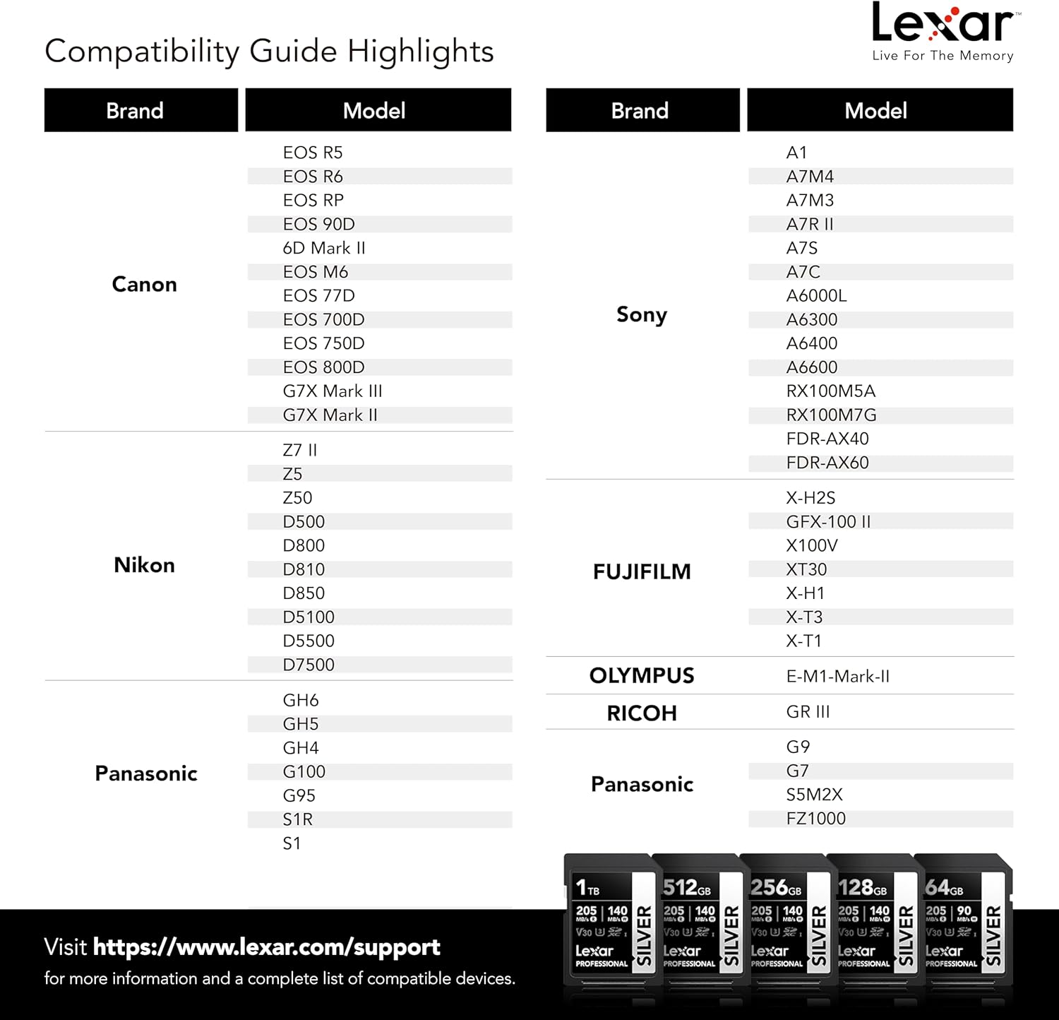 Lexar 256GB Professional Silver SD Card, UHS-I, C10, U3, V30, 4K, Up to 205/140 MB/s SDXC Memory Card, for Professional Photographer, Videographer, Enthusiast (LSDSILV256G-BNNNU)