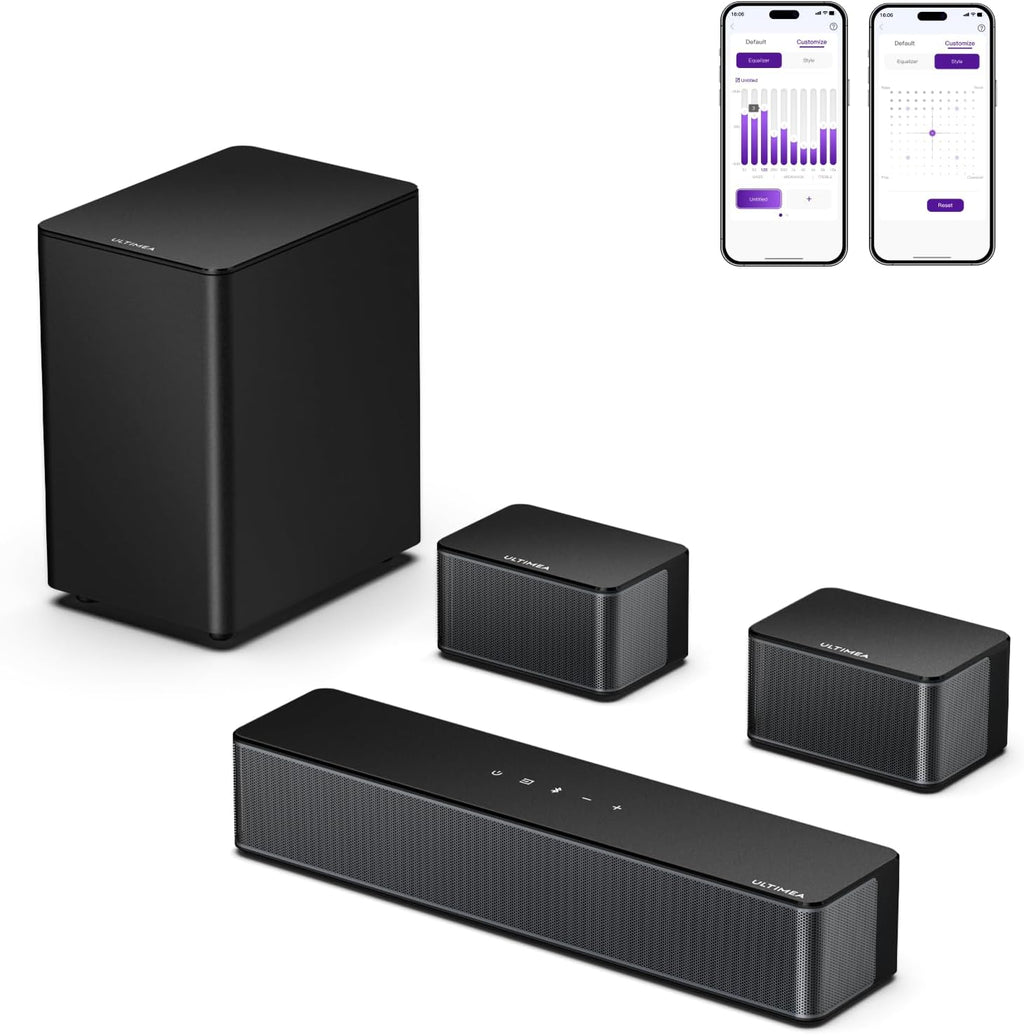 ULTIMEA 5.1 Sound Bar for Smart TV, Virtual Surround Sound System for TV, 320W Peak Power, Adjustable Surround Speakers and Subwoofer, APP Control, Home Theater Soundbar Poseidon D50(2025 New Model)