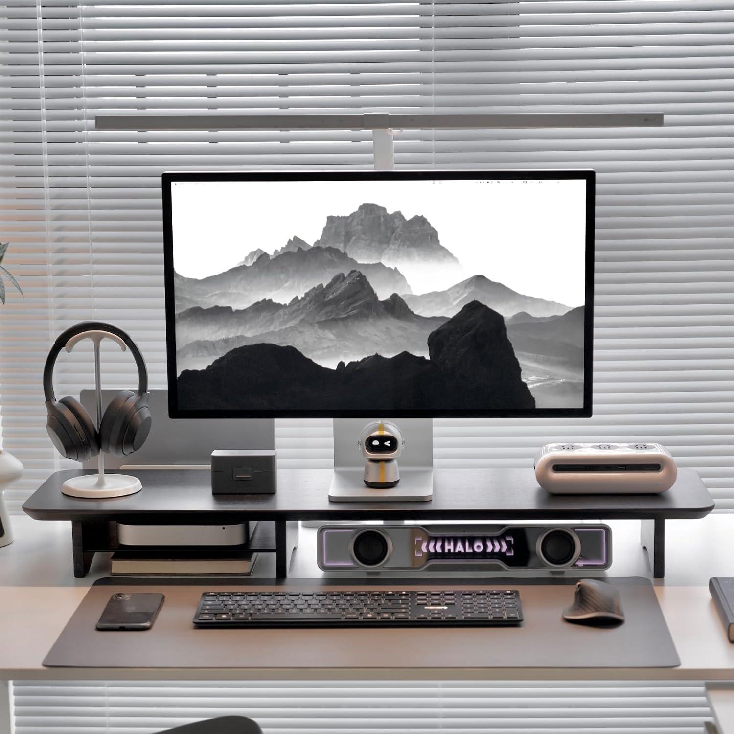Bamboo Dual Monitor Stand Riser Black, 2-Tier Desk Monitor Riser for 2 Monitors, Supports for PC Computer Monitor, Printer, Heavy TV Riser up to 300 lbs