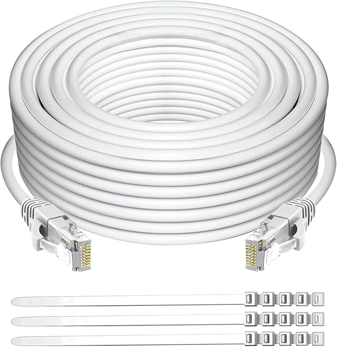 Adoreen Cat 6 Ethernet Cable 200 Ft-White, Outdoor & Indoor Snagless Long Round by Adoreen