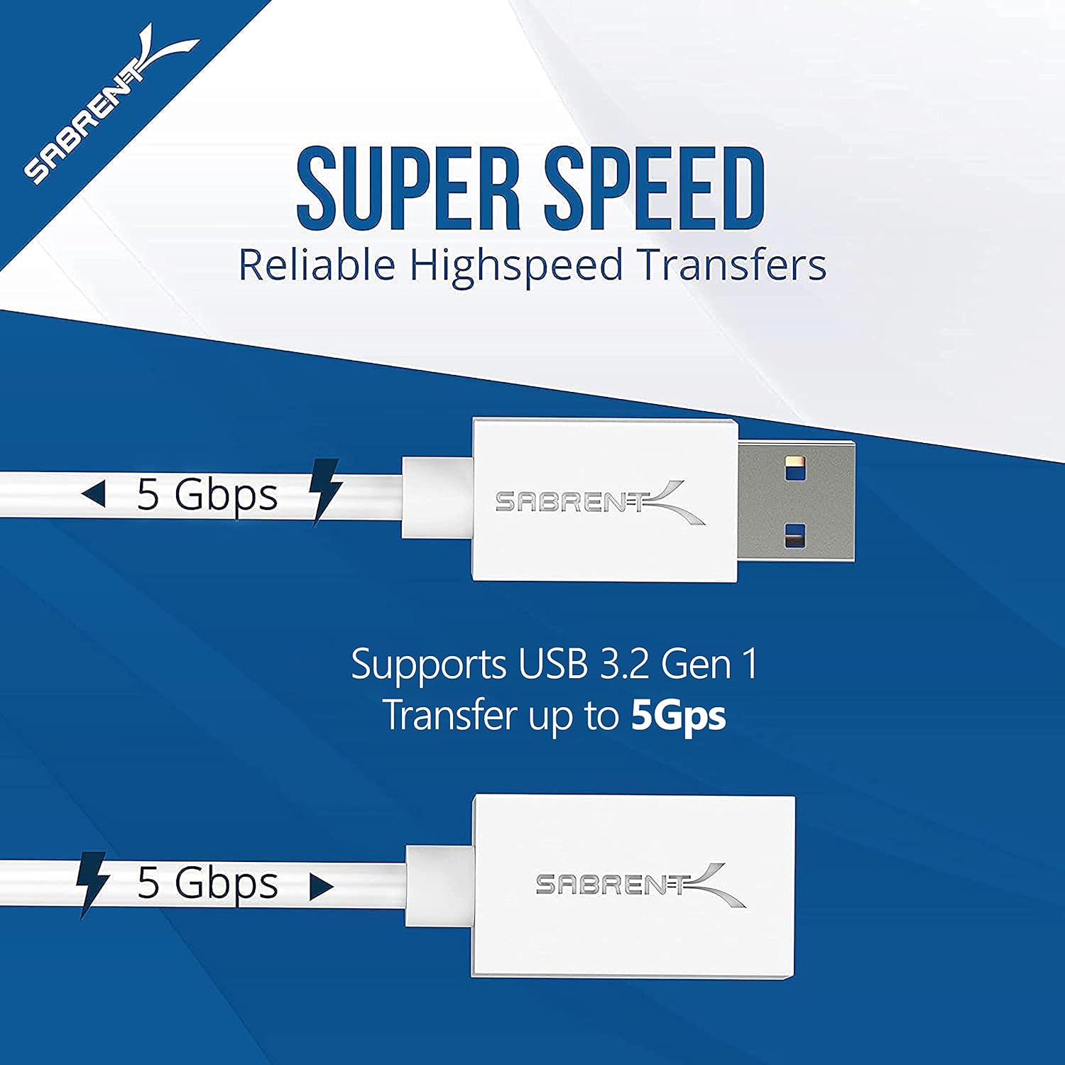SABRENT 22AWG USB 3.0 Extension Cable A Male to A Female [White] 6 Feet (CB-306W)