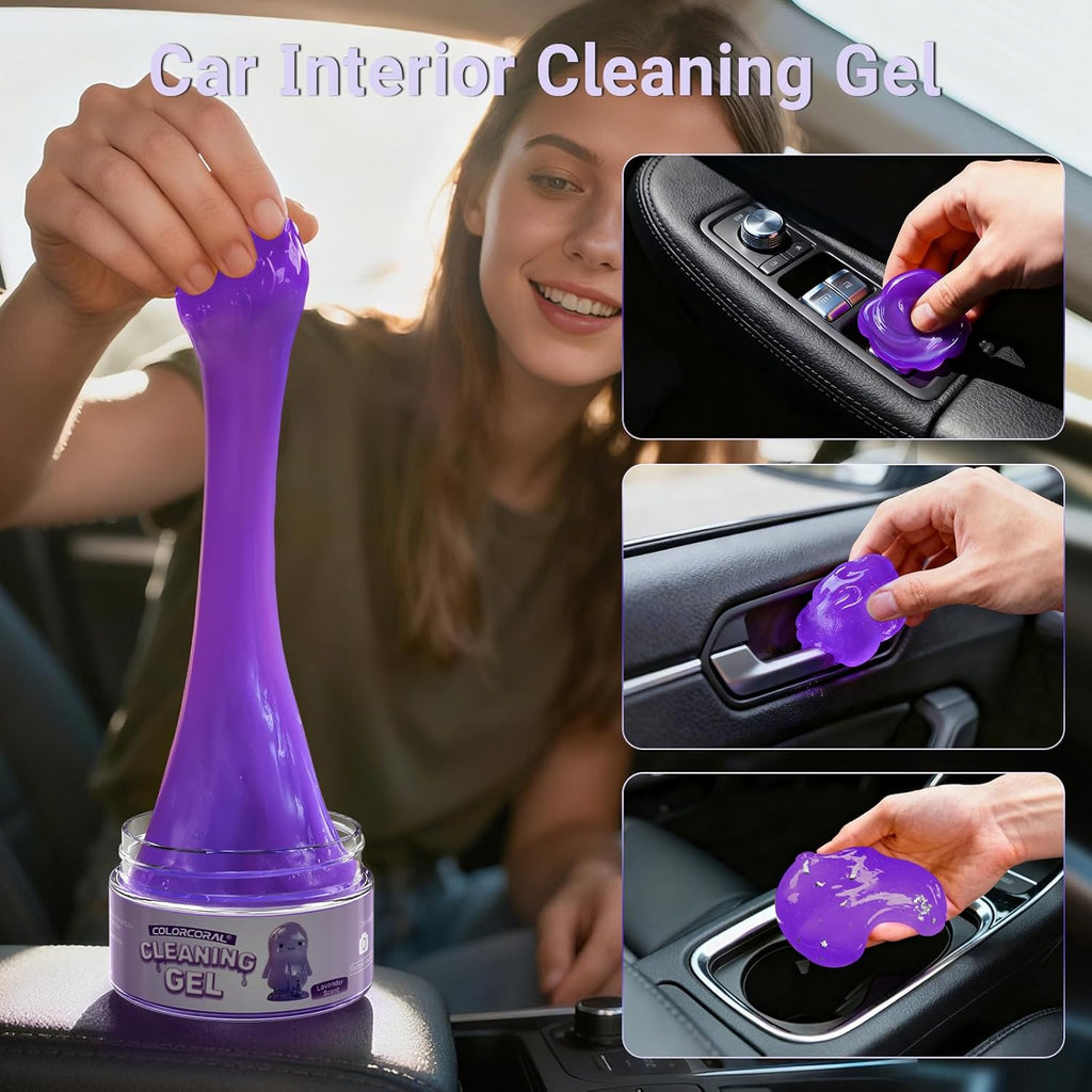 Car Cleaning Gel Reusable 2Pack - Lavender Scent Dust Cleaning Putty Keyboard Slime for Car Interior Air Vent Cleaner, Auto Detailing Tools Accessories, Dust Remover Gifts for Men Women,200g,Purple