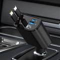 Retractable Car Charger Compatible with Galaxy Pixel, 4 in 1 Fast Charging Car Charger 60W, Double Type C Retractable Cable and 2 USB Ports