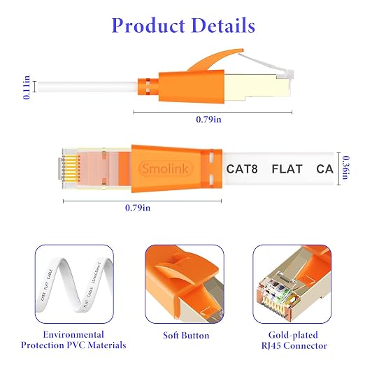 Smolink Ethernet Cable 15 FT, Cat 8 Ethernet Cable 2000Mhz 40Gbps, Internet - Image 6