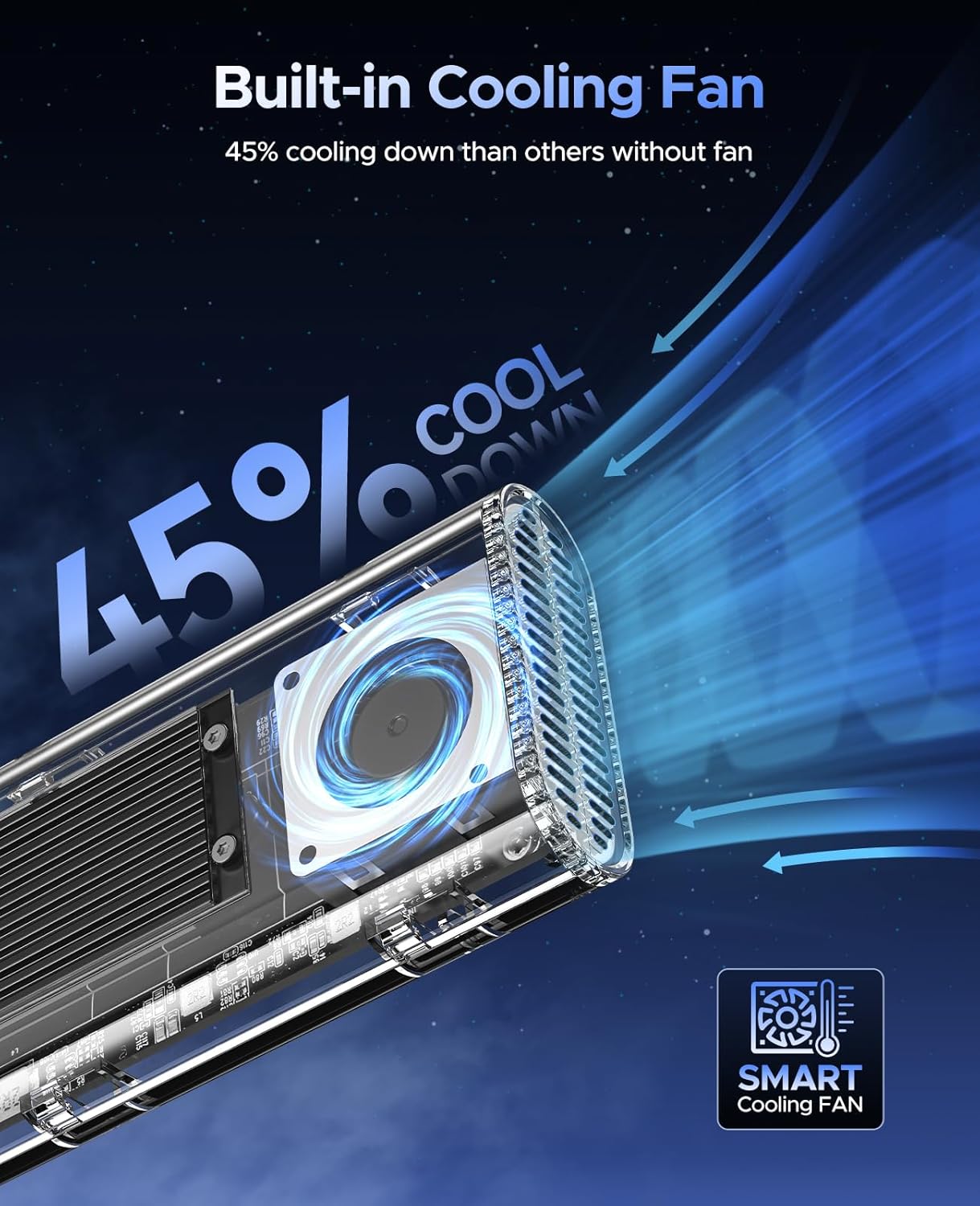 ORICO 40Gbps M.2 NVMe SSD Enclosure with Built-in Cooling Fan, Tool-Free External Hard Drive Enclosure, Support 2230 2242 2260 2280(M Key), Compatible with Thunderbolt 3/4 USB4/3.2/3.1/3.0/2.0-TCM2U4