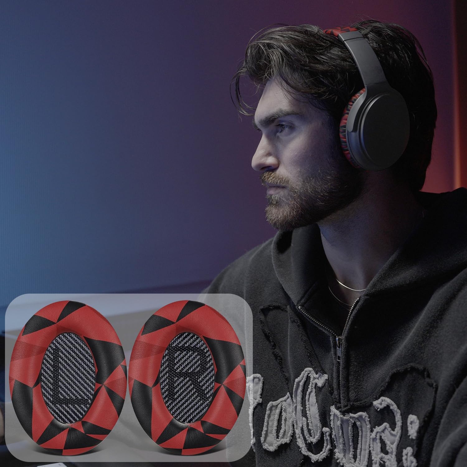 SoloWIT Replacement Earpads Cushions for Bose QuietComfort 35 (QC35) & Quiet Comfort 35 II (QC35 ii) Headphones, Ear Pads with Softer Leather, Noise Isolation Foam, Added Thickness (Red Storm)