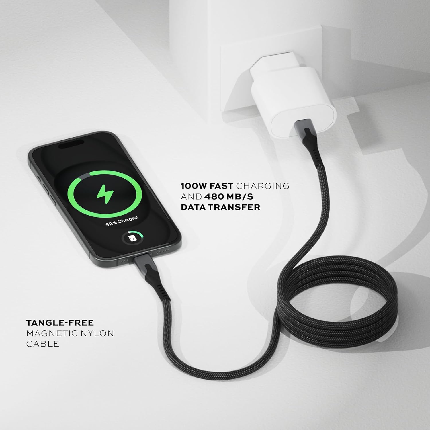 Statik MagStack Pro USB C to USB C Cable, Clutter-Free Magnetic Type C Charger Fast Charging Cord, Magnetic Charging Cable, Compatible with 16 Pro Max, 15, Galaxy S21 S20 Ultra, 100W 6FT/2M
