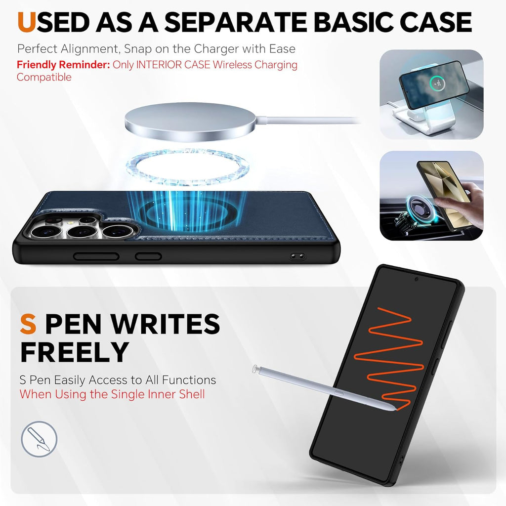 TUCCH Case for Galaxy S25 Ultra, [Detachable] 2 in1 Magnetic PU Leather Wallet with Wrist Strap RFID Blocking [Wireless Charging] 4 Card Slot Kickstand Removable Cover for Galaxy S25 Ultra, Dark Blue
