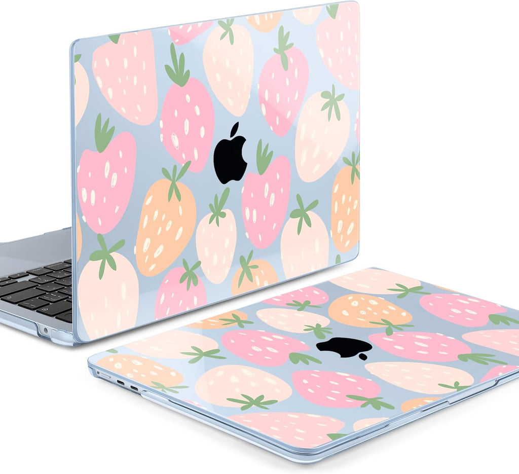 MEEgoodo Case for MacBook Air M4/M3/M2 13.6 inch 2025 2024 2022, Fit Model A3240 A3113 A2681, Compatible with MacBook Air 13 inch, Laptop Hard Shell Case with Keyboard Cover, Cute Drawn Strawberries