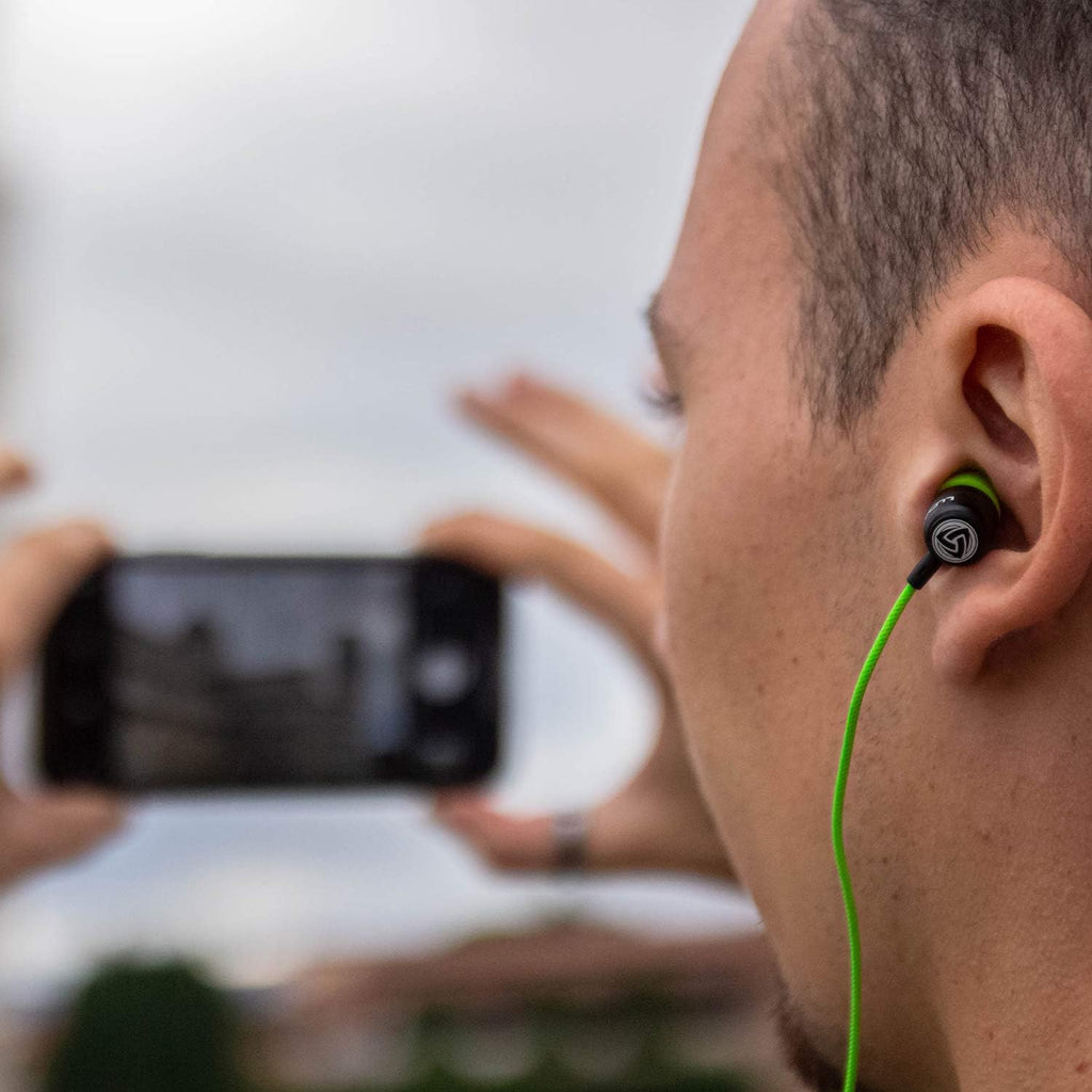 LUDOS Clamor Wired Earbuds in-Ear Headphones, 5 Years Warranty, Earphones with Microphone, Noise Isolating Ear Buds, Memory Foam for iPhone, Samsung, School Students, Kids, Women, Small Ears - Green