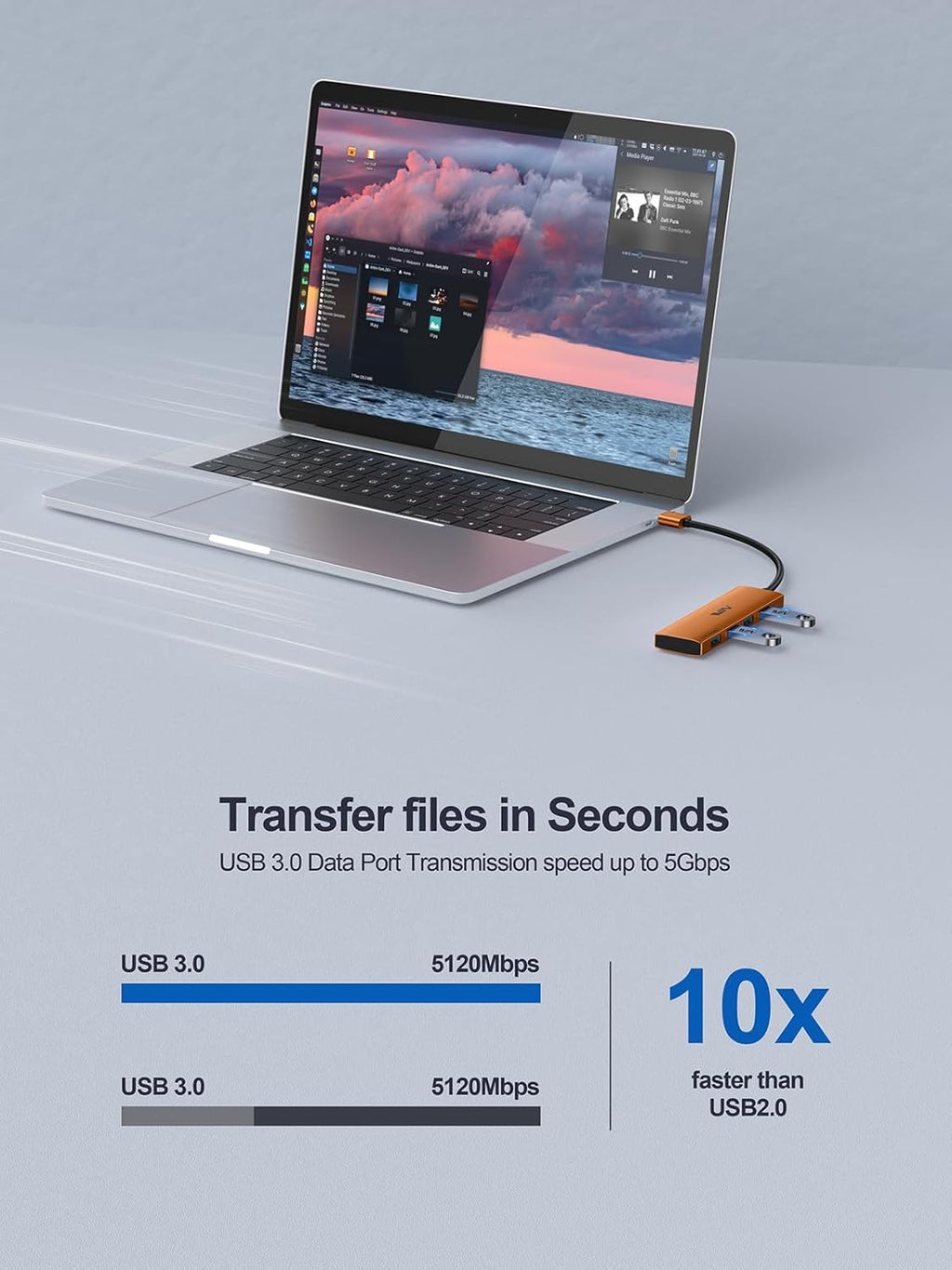 USB 3.0 Hub,4 Port USB Splitter Extender Portable Adapter Multiport Data Hub for Laptop,Xbox, Flash Drive,HDD,Console,Camera,Keyborad,Mouse Windows,Mac OS PC,Not Designed to Charge Devices-Orange