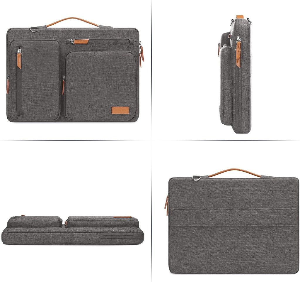 MOSISO 360 Protective Laptop Shoulder Bag,15-15.6 inch Computer Bags Compatible with MacBook Pro 16 inch, HP, Dell, Lenovo, Asus Notebook,Side Open Messenger Bag with 4 Zipper Pockets, Taupe Gray