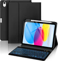 BLUTLOTUS for iPad 11th A16 10th Generation Case with Keyboard - 7 Colors Backlit Wireless Detachable Folio Keyboard Cover with Pencil Holder for iPad 11'' A16 2025 10th Gen 10.9 Inch 2022 (Black)