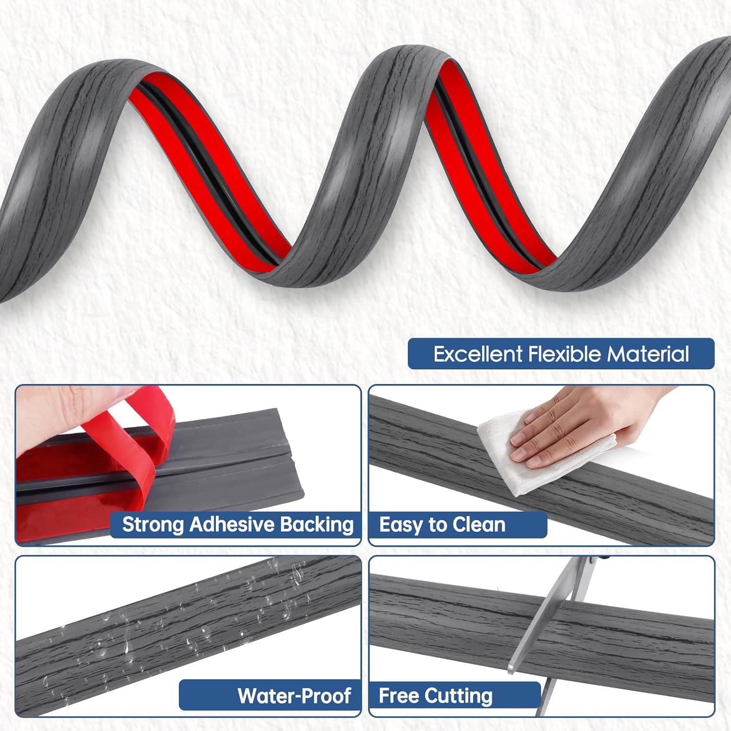 Floor Cord Cover for Wires on Floor Self Adhesive Cord Hider Floor Cable Management Wire Covers for Cords Protector Prevent Cable Trips Cord Cavity W 0.51" x H 0.31", Deep Gray Wood, 10Ft