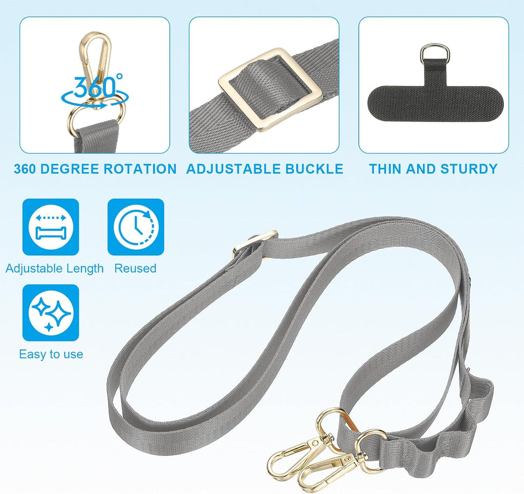 PATIKIL Universal Cell Phone Lanyard, Adjustable Crossbody Phone Strap Anti-Theft Polyester Neck Lanyard with Patches for Concerts Gym Travel Secure Hands-Free Carry, Grey