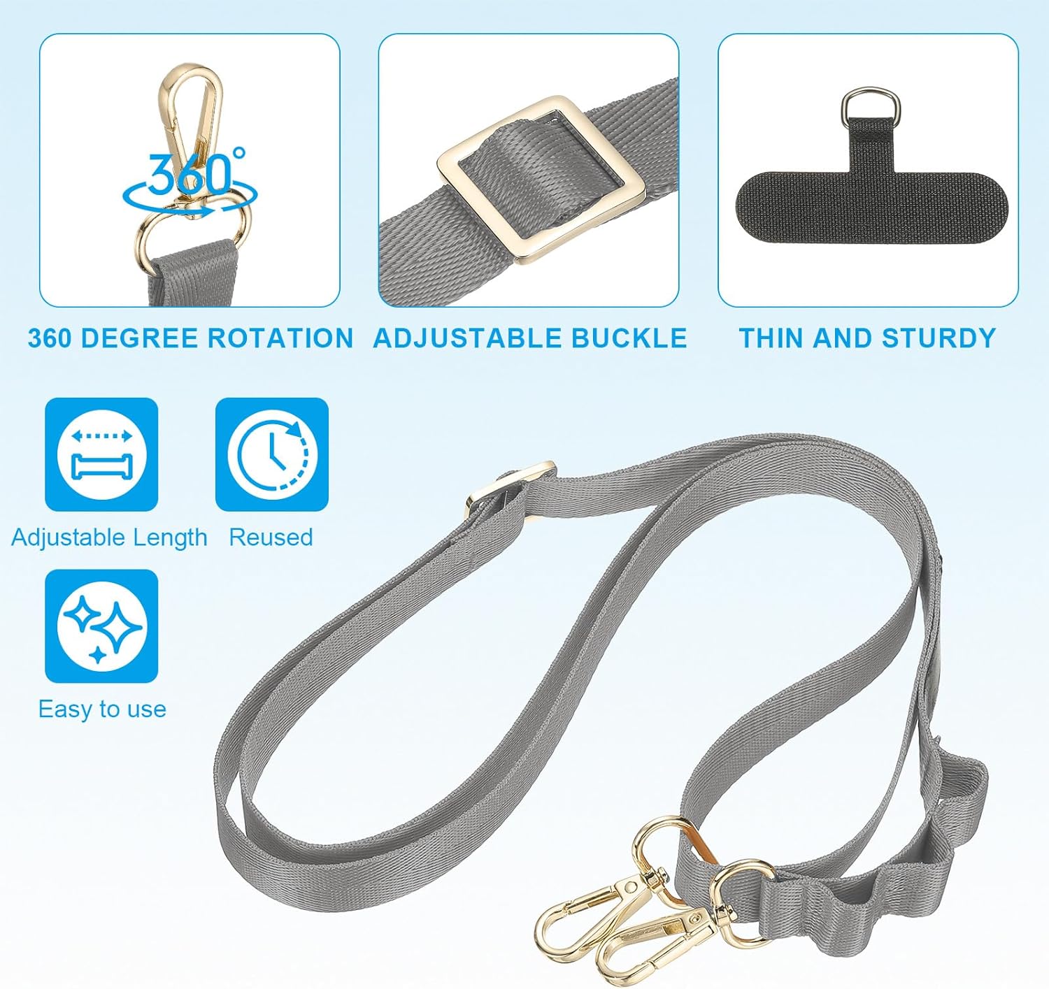 PATIKIL Universal Cell Phone Lanyard, Adjustable Crossbody Phone Strap Anti-Theft Polyester Neck Lanyard with Patches for Concerts Gym Travel Secure Hands-Free Carry, Grey