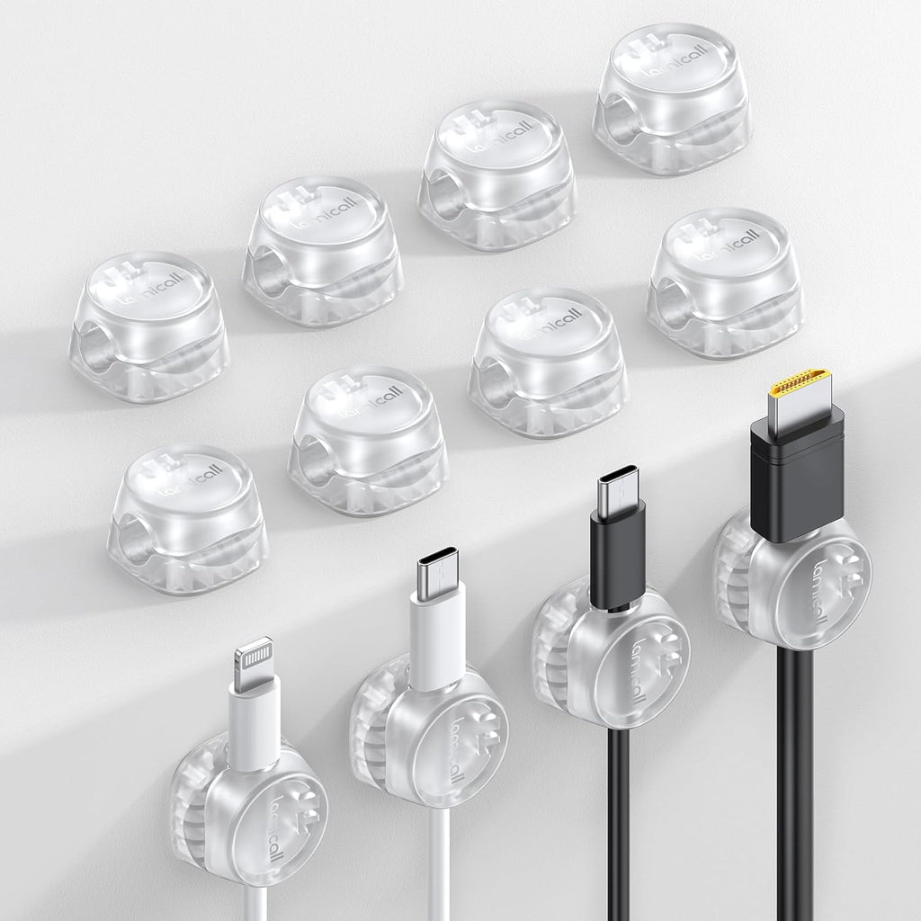 12Pack Cord Organizer [1s Lock] Spring Cable Holder Clips - Lamicall Desk Cord Management Clips, [Smooth Adjustable] Phone Charger Cable, Adhesive Wire Keeper for Nightstand Wall Car Office