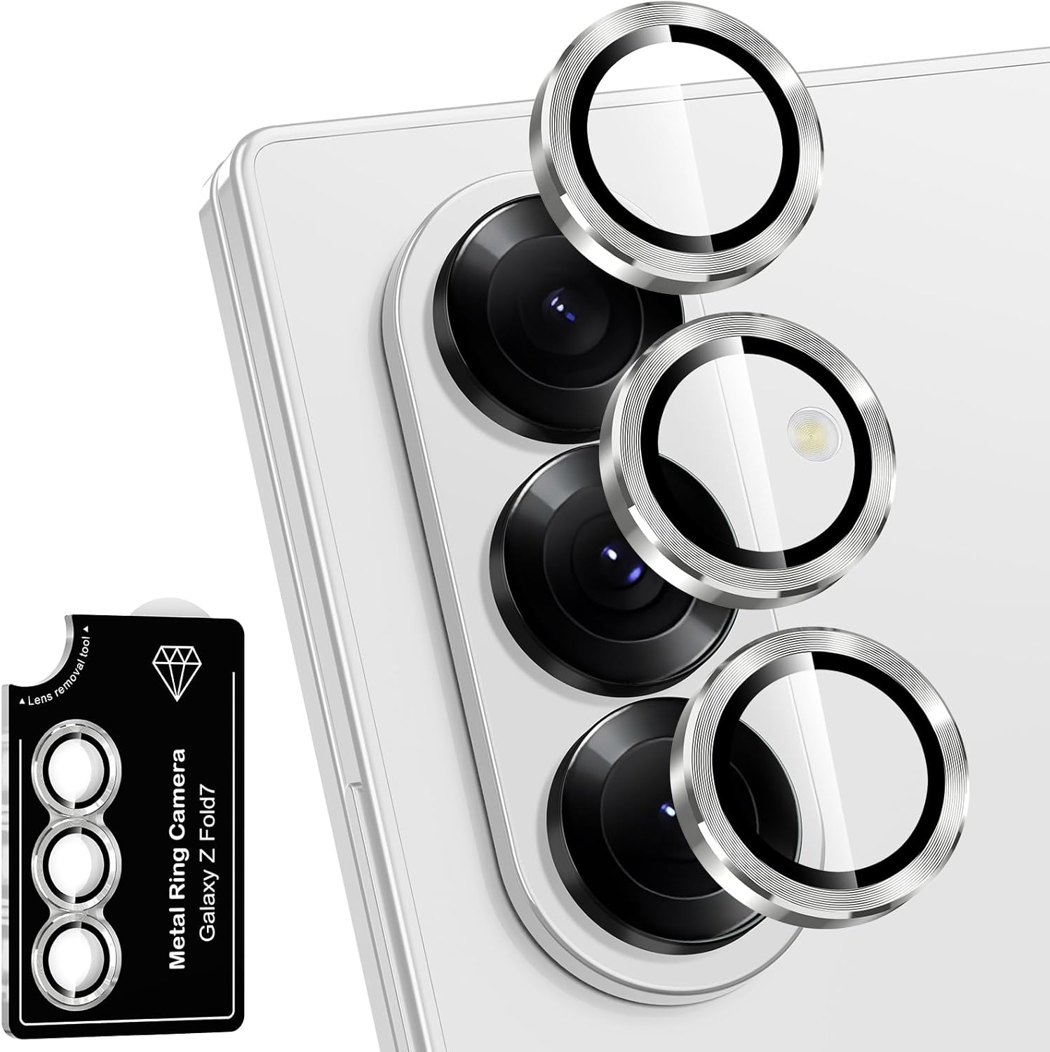for Samsung Galaxy Z Fold 7 Camera Lens Protector, Individual Metal Ring Tempered Glass Lens Cover, [Strong Adsorption] Scratch Resistant Ultra-Thin HD Clear Lens Cover, 1 Set-Gray