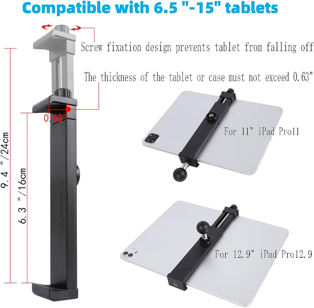 Dual Suction Cup Tablet Mount for Truck/Car, 13.4 Inch Aluminum Arm, 360° Adjustable 2-Stage Tablet Stand Holder, Compatible with iPad Pro/Air/Mini, Galaxy Tab and All 6.5-12.9" Tablets
