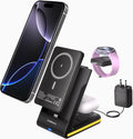 Wireless Charger 5 in 1 Magnetic Charging Station Stand with Portable Power Bank for Apple/Samsung Multiple Devices for Apple Watch 10-2,iPhone 16 15-12 Pro Max/Samsung Galaxy S25 Ultra S24-S8