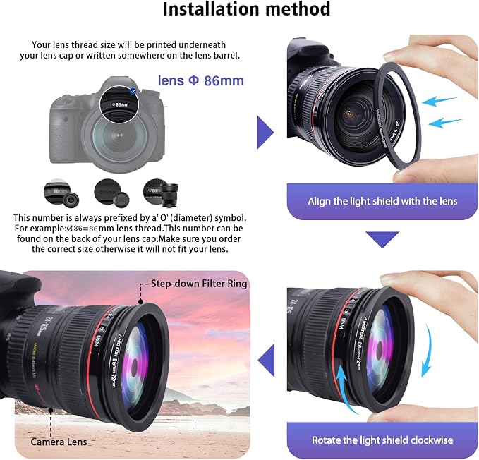 86mm Lens to 72mm Camera Lens Adapter, 86mm-72mm Filter Step-Down Ring - Image 6