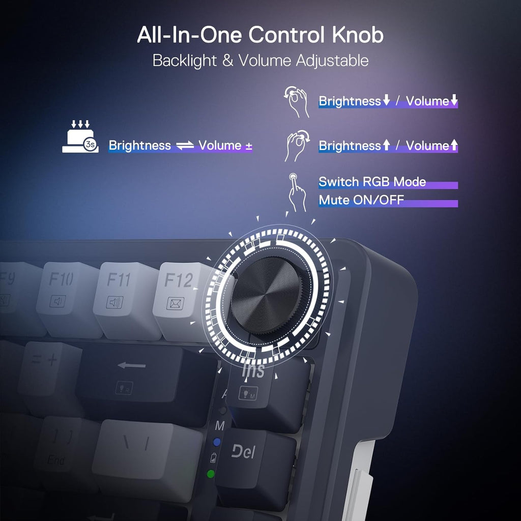 Redragon K673 PRO 75% Wireless Gasket RGB Gaming Keyboard, 3-Modes 81 Keys Compact Mechanical Keyboard Hot-Swap Socket, Dedicated Knob Control and Sound Absorbing Pads, Linear Red Switch