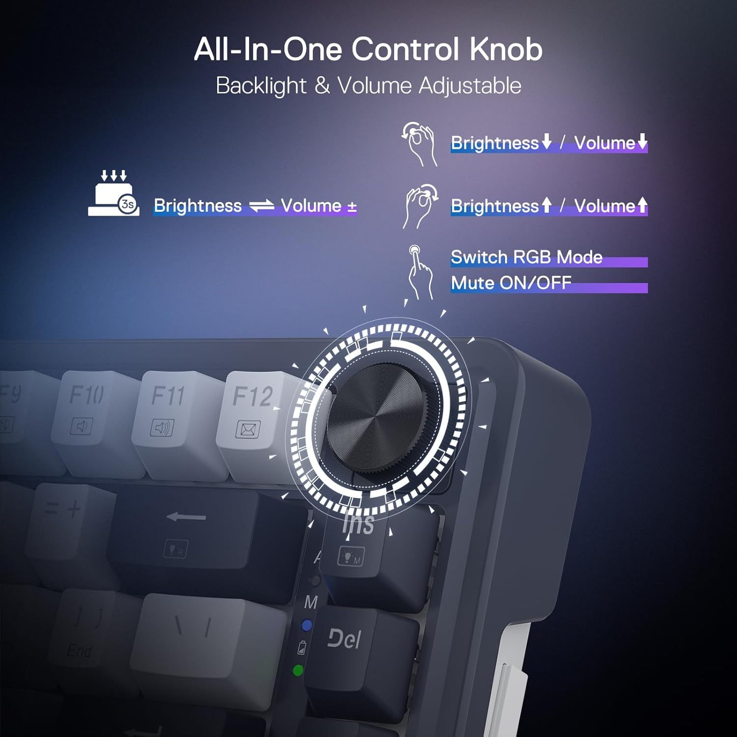 Redragon K673 PRO 75% Wireless Gasket RGB Gaming Keyboard, 3-Modes 81 Keys Compact Mechanical Keyboard Hot-Swap Socket, Dedicated Knob Control and Sound Absorbing Pads, Linear Red Switch