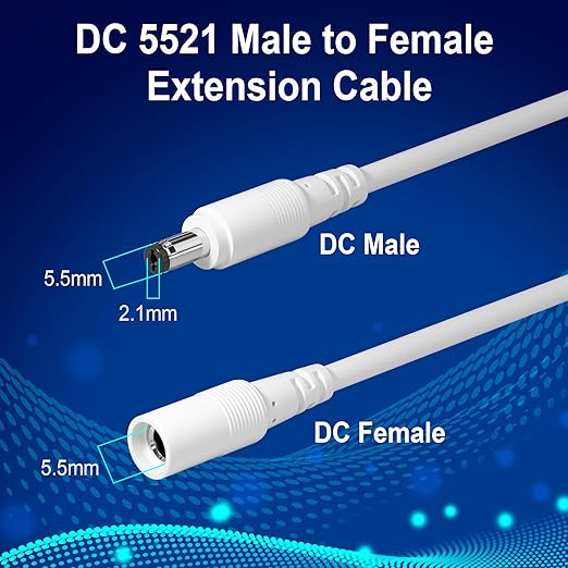 12V DC Power Extension Cable 25 FT, 5.5 mm x 2.1 mm 5521 Male to Female Supply - Image 2